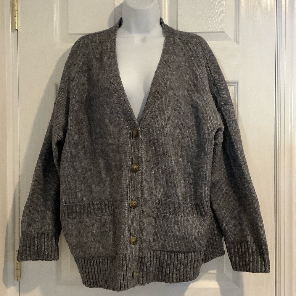 ELLA MOSS Oversized Gray Eclectic Grandpa Minimalist Cardigan Fall Sweater XL